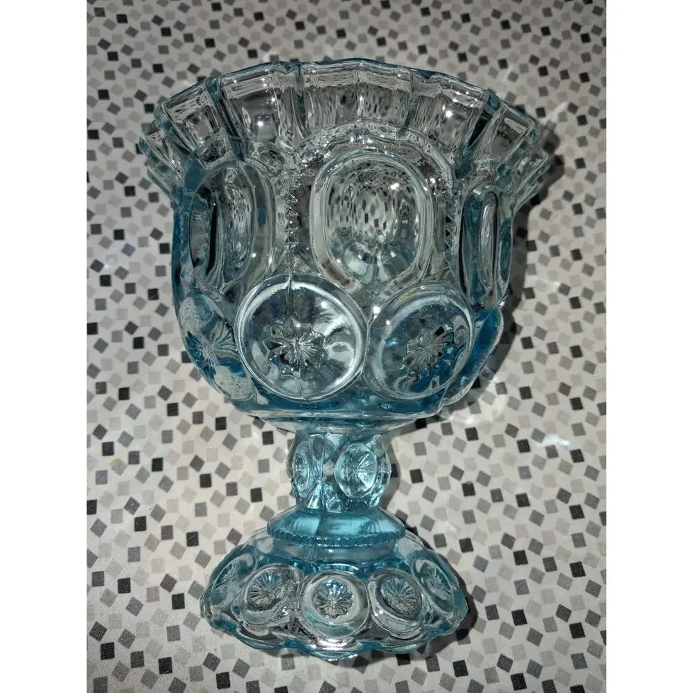 Moon and Stars Pattern Glass Light Blue LE SMITH Crimpt Open Compote
